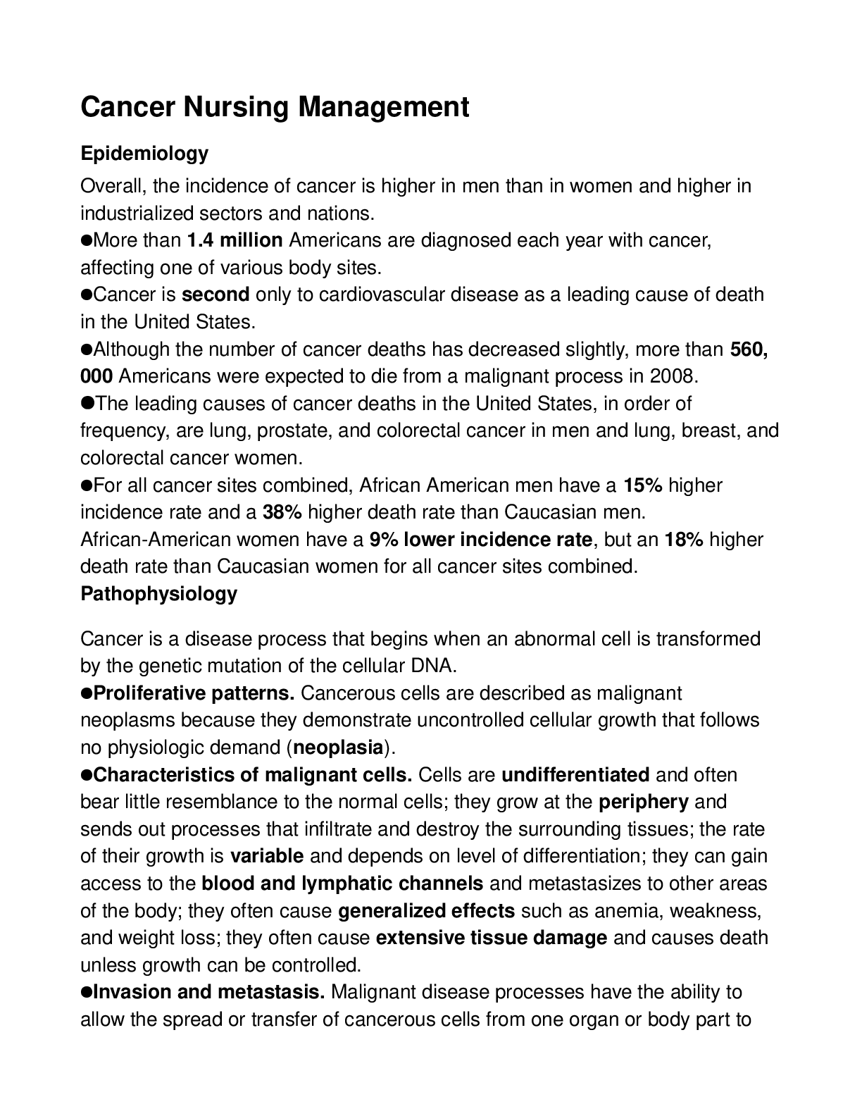 Preview image for Hesi med-surg Cancer Nursing Management